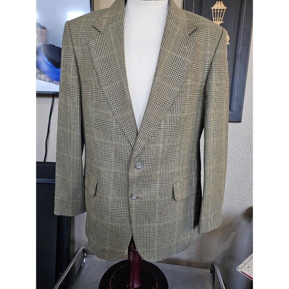 Robert Stock Tan Houndstooth Plaid Pattern Blazer Sports Coat Men's Size 41 R - Picture 1 of 8